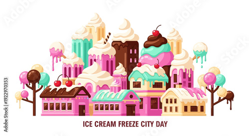 Whimsical Ice Cream Cityscape with Sweets and Treats