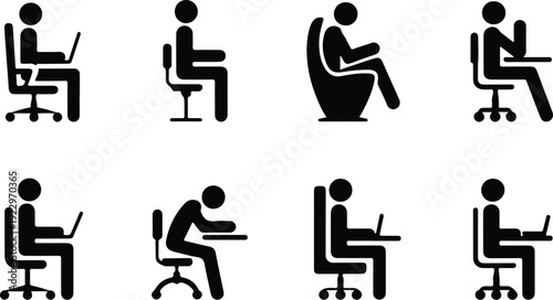 Sitting Postures Stick Figure Silhouette Icon Set Body Language Sitting Pose Silhouette Vector Pack