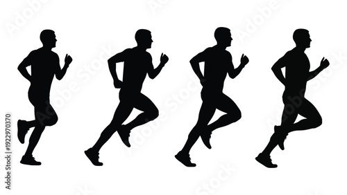 Silhouette series depicting a runner in progressive phases of motion