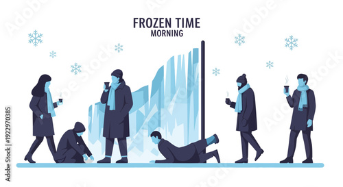 Winter Morning Scene: People in Warm Clothes Holding Hot Drinks