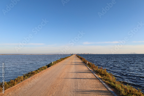 Track between the waters of the Mar Menor and the salt ponds in San Pedro del Pinatar town