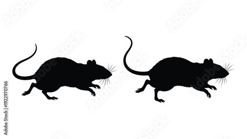 Two black silhouettes of mice are shown in a running or scurrying pose