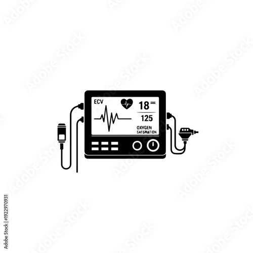 Medical Patient Monitor Icon with ECG and Oxygen Saturation
