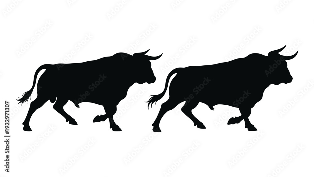 Fototapeta premium Silhouettes of two bulls facing opposite directions a minimalist graphic