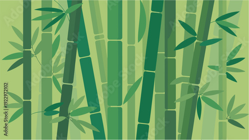 Lush green bamboo forest with multiple stalks and detailed leaves background