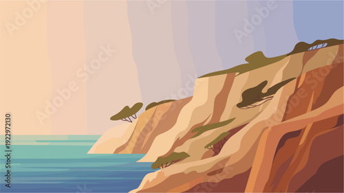 Ocean waves hitting high rocky cliffs during a bright sunny day light