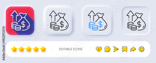 Inflation line icon. Neumorphic, Flat shadow, 3d buttons. Growth or Increase price sign. Change money symbol. Line inflation icon. Social media icons. Vector