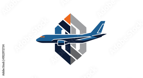 Global Logistics Airplane Aircraft Transport Logo with Abstract Shapes on Isolated White Background