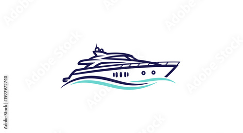 Stylish Speedboat Yacht Luxury Water Transport Logo on Isolated White Background