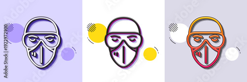 Medical mask line icon. Halftone dotted pattern. Gradient icon with grain shadow. Safety breathing respiratory mask sign. Coronavirus face protection glasses symbol. Line medical mask icon. Vector