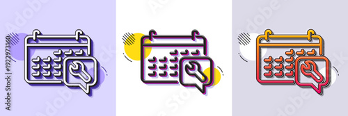 Spanner tool line icon. Halftone dotted pattern. Gradient icon with grain shadow. Repair service calendar sign. Fix instruments symbol. Line spanner icon. Various designs. Vector