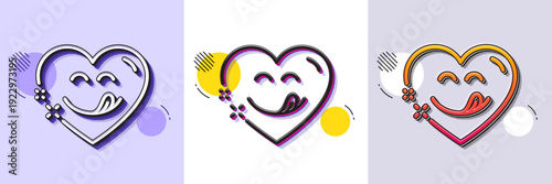 Yummy smile line icon. Halftone dotted pattern. Gradient icon with grain shadow. Emoticon with tongue sign. Comic heart symbol. Line yummy smile icon. Various designs. Vector