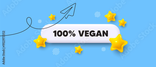 Vegan food search bar. Share plane line icon. 100 percent vegan. Organic bio food sign. Vegetarian product symbol. Search button with 3d stars. Vector