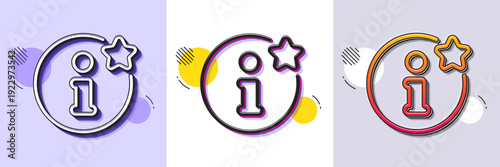 Info line icon. Halftone dotted pattern. Gradient icon with grain shadow. Help inform sign. Support information symbol. Line info icon. Various designs. Vector