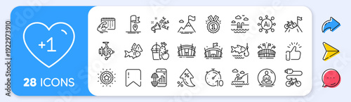 Approved, Timer and Fitness app line icons. Interest rate, AI generate, Inflation icons. Pack of Sports arena, Yoga, Winner star icon. Swimming pool, Fishing, Ole chant pictogram. Vector