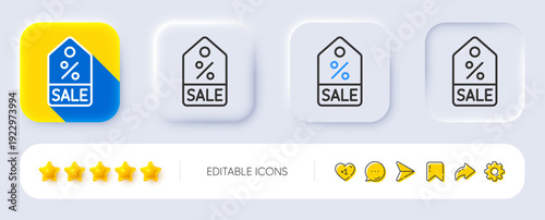 Shopping tag line icon. Neumorphic, Flat shadow, 3d buttons. Sale Special offer sign. Discount coupon symbol. Line sale coupon icon. Social media icons. Vector