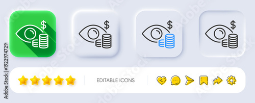 Business vision accounting line icon. Neumorphic, Flat shadow, 3d buttons. Financial eye sign. Money investment symbol. Line business vision icon. Social media icons. Vector