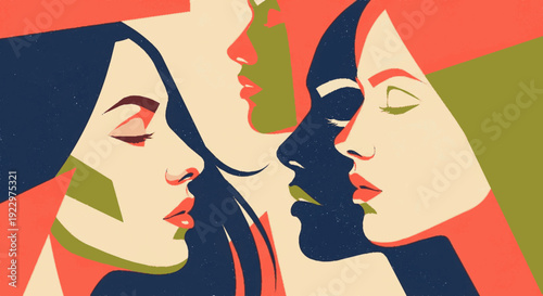 Diverse faces of women in profile colorful abstract illustration multiculturalism