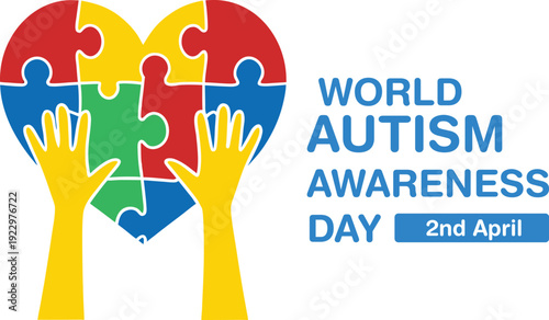 World autism awareness day puzzle heart with hands
