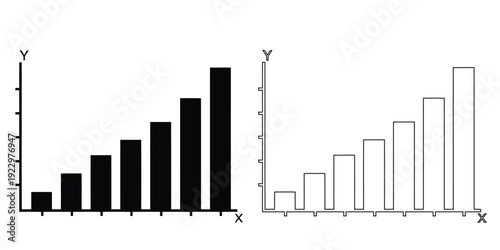 Bar chart icons showing growth and data increase over time