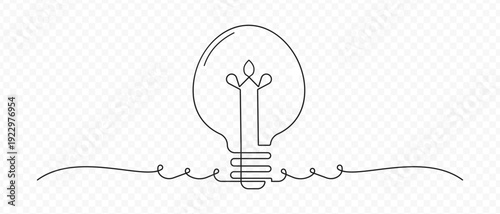 Continuous line art bulb. Hand Drawn Style Light Bulb. 