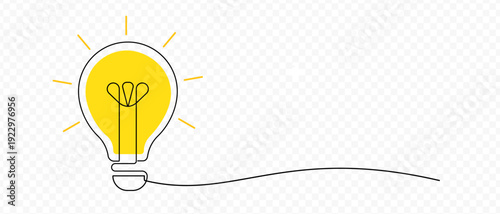 Continuous line art bulb. Creative Idea Symbol – Yellow Lightbulb Outline Vector Design