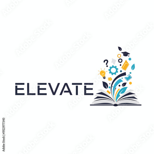 Conceptual Illustration of Knowledge Growth from an Open Book, Elevating Ideas and Learning