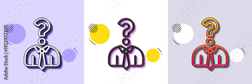 Business head hunting line icon. Halftone dotted pattern. Gradient icon with grain shadow. Question sign. Human resources symbol. Line hiring employees icon. Various designs. Vector