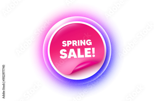 Spring sale sticker purple gradient. Paper offer price tag. Spring Sale tag. Special offer price sign. Advertising Discounts symbol. Sticker label. Grain dots effect. Vector
