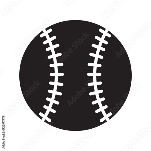 Black and white baseball icon simple graphic sport equipment classic game symbol stitching detail clean design vector