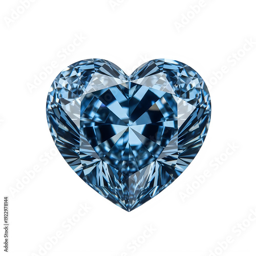 A sparkling blue heart with diamond texture isolated on transparent background