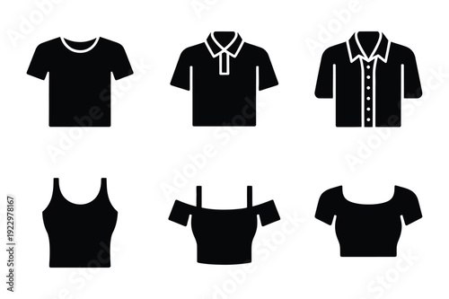 Various tops and shirts silhouettes for fashion design