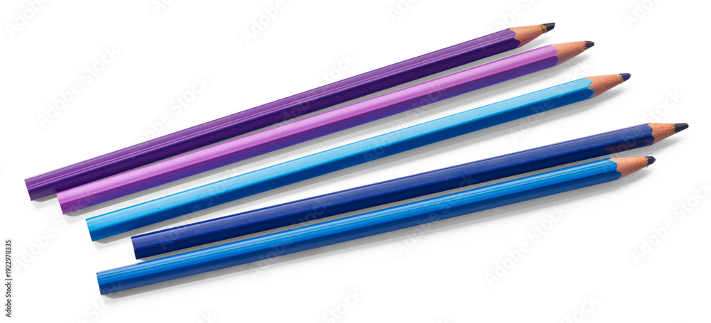 Fototapeta premium Colored pencils. Blue, purple, lilac colors. PNG