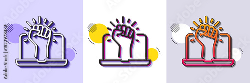 Empower line icon. Halftone dotted pattern. Gradient icon with grain shadow. Empowerment strength sign. Online protest fist symbol. Line empower icon. Various designs. Vector