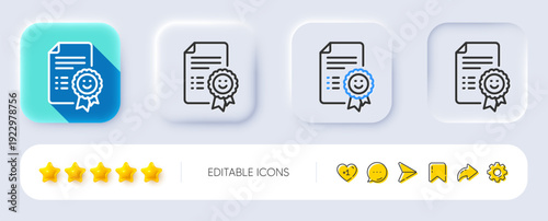 Smile award line icon. Neumorphic, Flat shadow, 3d buttons. Positive feedback rating sign. Customer satisfaction symbol. Line smile icon. Social media icons. Vector