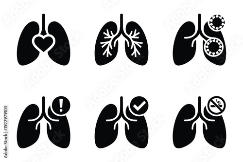 Lung icons for health, illness, and medical conditions