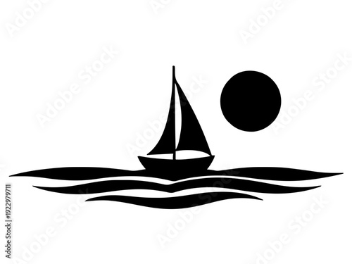 Einzelnes Segelboot vor Sonnen- oder Horizontlinie. Ruhiges, maritimes Design mit klarer Balance.KI Generiert