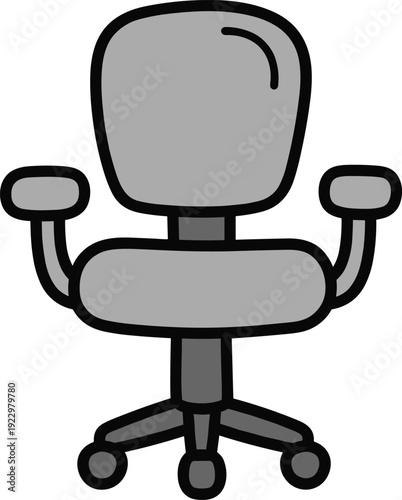 A cartoon doodle of an office chair with wheels and armrests