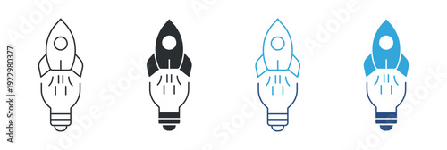 Innovation icon set. bulb with rocket icon ,  Vector illustration