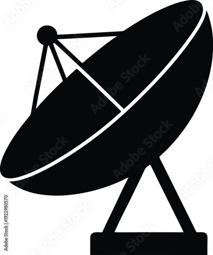 satellite dish silhouette vector art illustration, black and white design