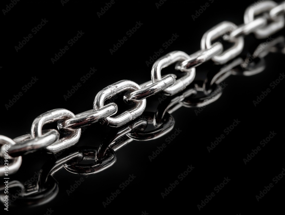 Obraz premium metal chain reflective isolated on a black background