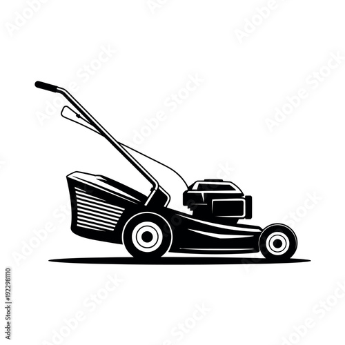 Lawn mower side profile illustration represents gardening equipment maintenance and yard work.