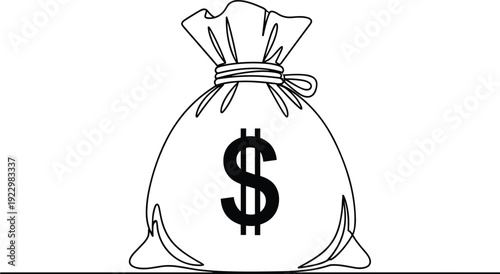 Continuous line drawing of money bag with dollar sign financial success savings investment concept minimalist vector illustration isolated background