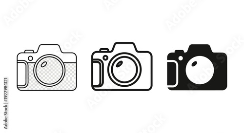 Three camera icons in different styles displayed together on a clean white background