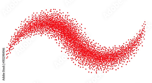 Dynamic wave pattern of red dots on a transparent background viewed from a straight-on perspective