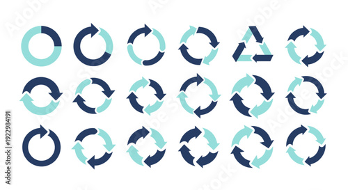 Collection of abstract circular shapes and symbols arranged in a grid pattern