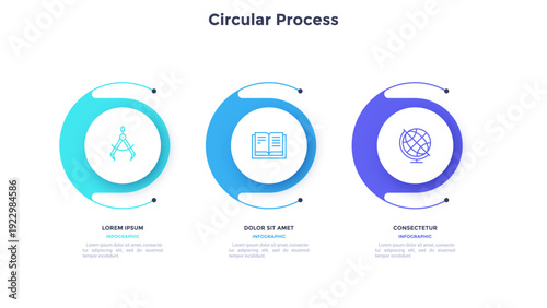 Infographic elements of circular choice template with 3 options, steps or processes. Program steps placed in horizontal row. Modern flat vector illustration for visual presentation