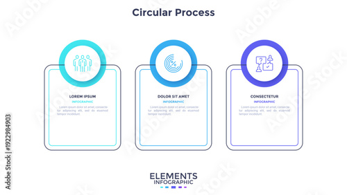 Infographic elements of circular choice template with 3 options, steps or processes. Program steps placed in horizontal row. Modern flat vector illustration for visual presentation