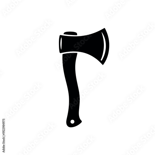 Heavy sharp splitting axe tool with a dark silhouette head and curved handle isolated on a white background.