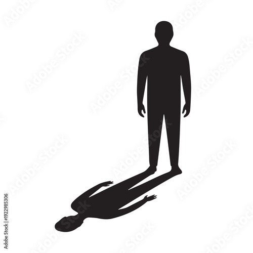 Person silhouette casting shadow on transparent background with simple design